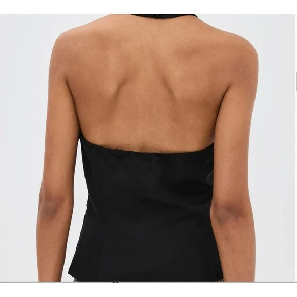 Reformation Tate Linen Halter Top Black Button Front Size 4 NWT - Picture 11 of 16